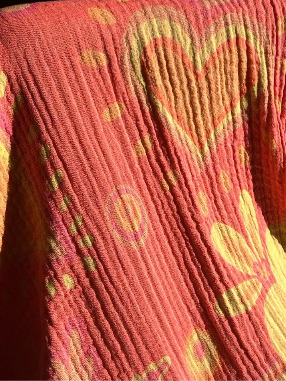 SET Pink Yellow Heart Patterned Curtain Set of 2 Organic Cotton Loom Weave NEW